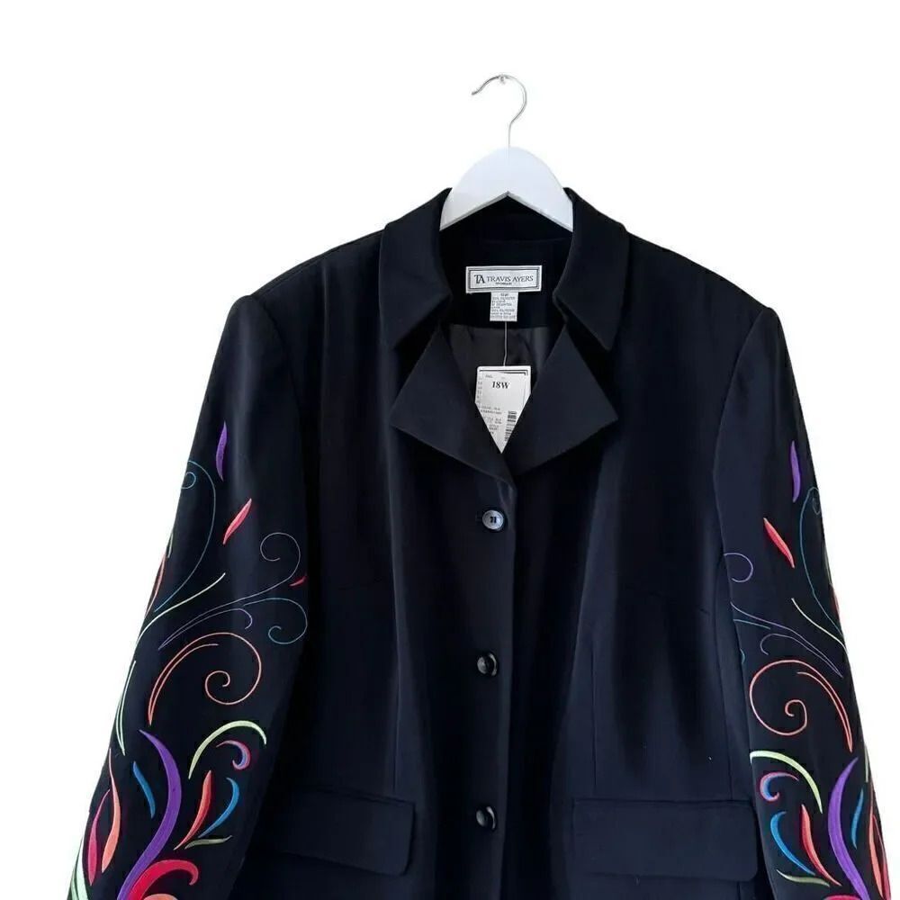Travis Ayers 2 Piece Black Embroidered Tailored Jacket Skirt Suit Plus SZ 18W - Picture 3 of 16